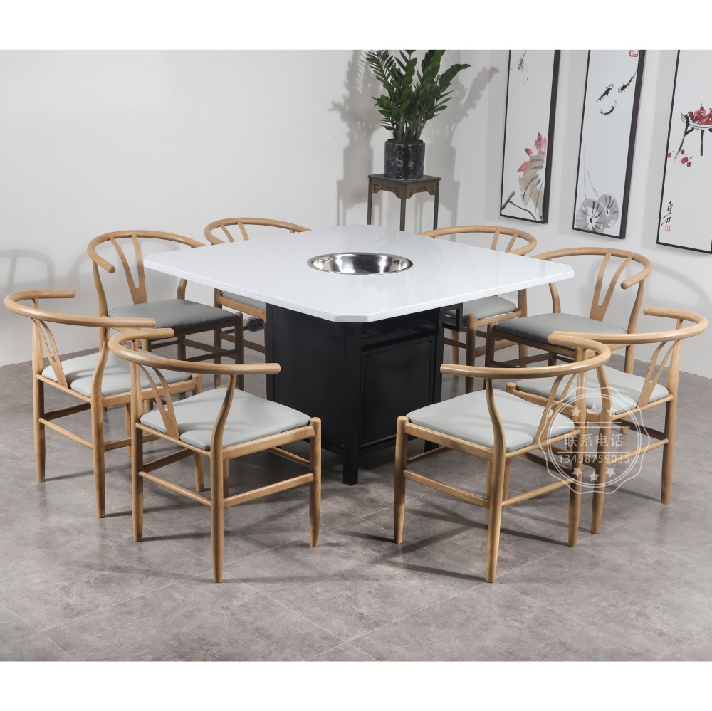 Simple square full marble hot pot table table and chair combination hot pot restaurant string incense spicy hot leisure farm hotel commercial