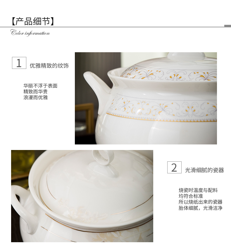 Ceramic with cover court circular soup pot pot soup pot dishes set tableware creative large household large soup bowl