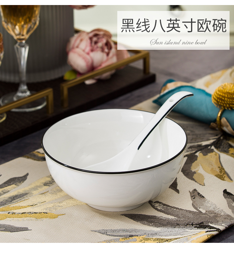 Jingdezhen ceramic soup pot of soup pot dishes set tableware circular creative large - sized domestic large bowl of soup bowl of the big spoon