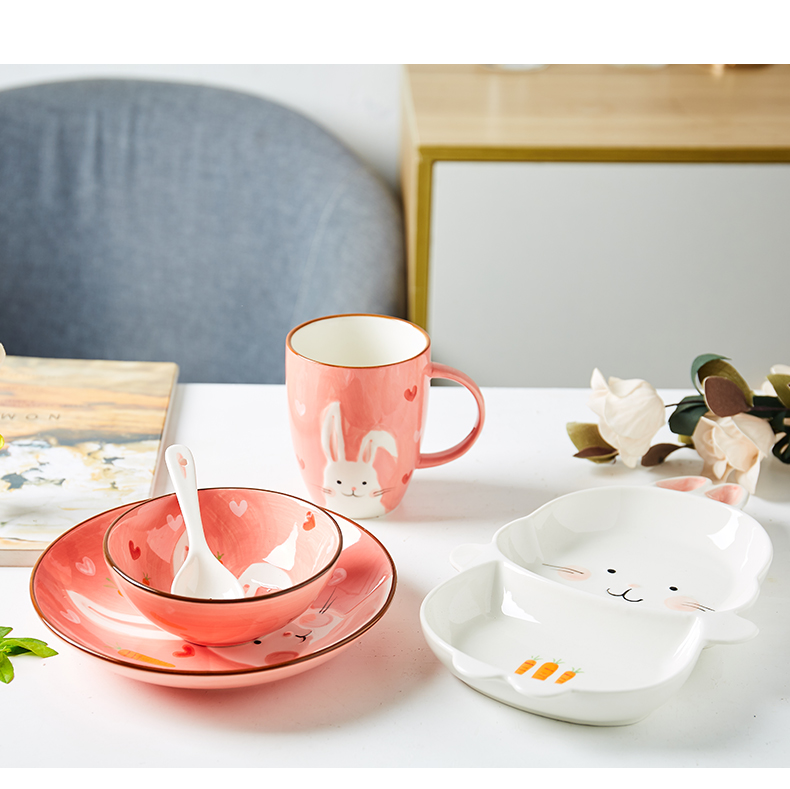 Lovely baby animals ceramic bowl tableware cartoon dinning plate one children eat breakfast dishes suit household