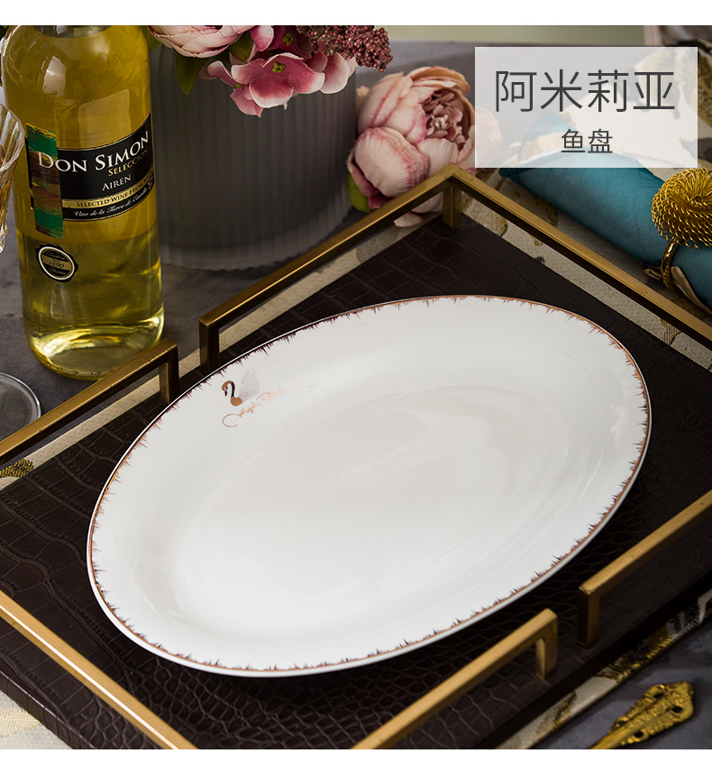 Jingdezhen ceramic Japanese type deep dish fish dishes dishes suit creative household food dish oval large fish dishes