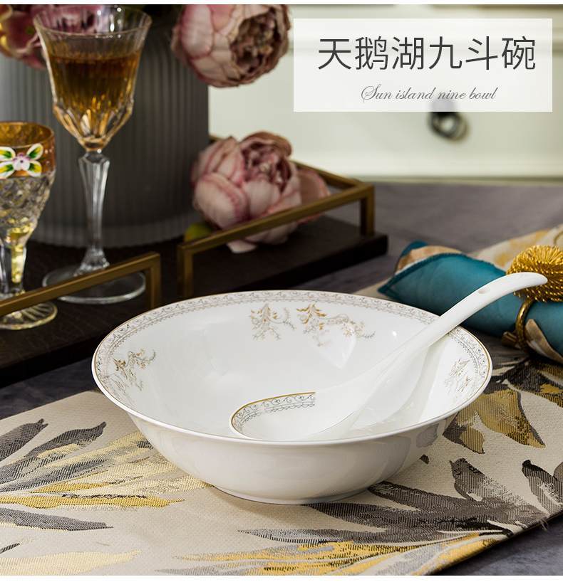 Jingdezhen ceramic soup pot of soup pot dishes set tableware circular creative large - sized domestic large bowl of soup bowl of the big spoon