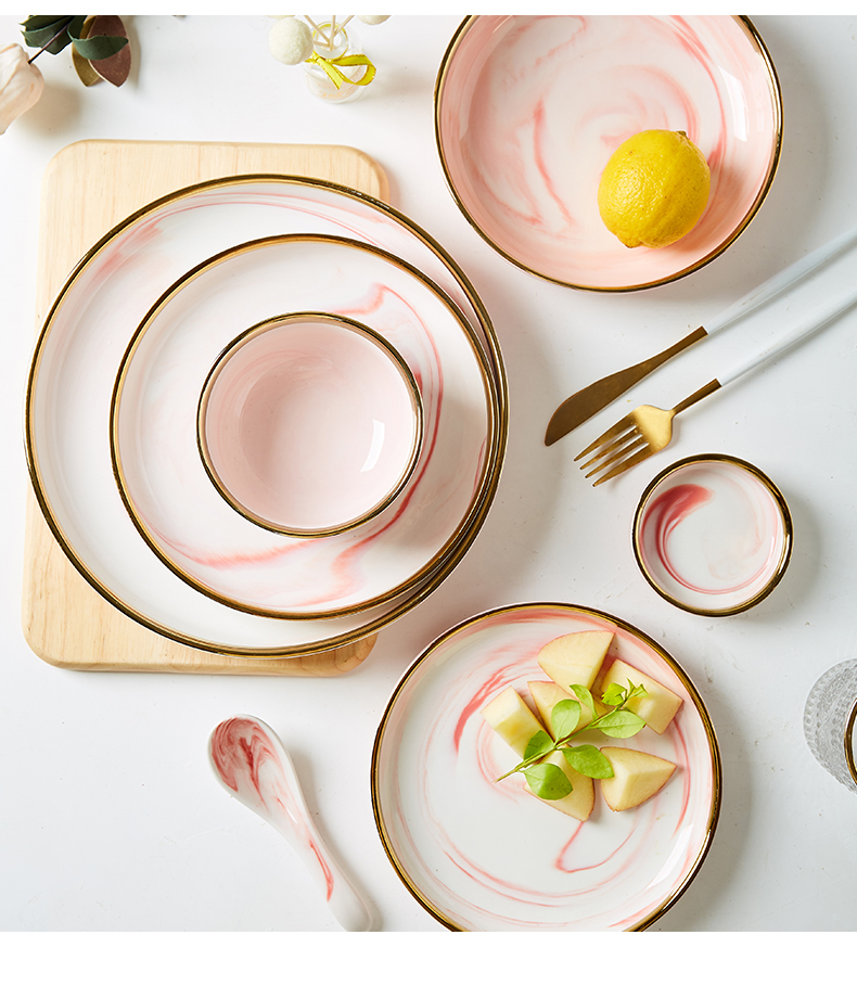 Pink marble ceramic tableware up phnom penh household food tray was 0 for breakfast dishes