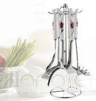 Kitchen utensils stainless steel seven-piece set cooking spatula colander rice spoon Korean style ceramic handle kitchenware set