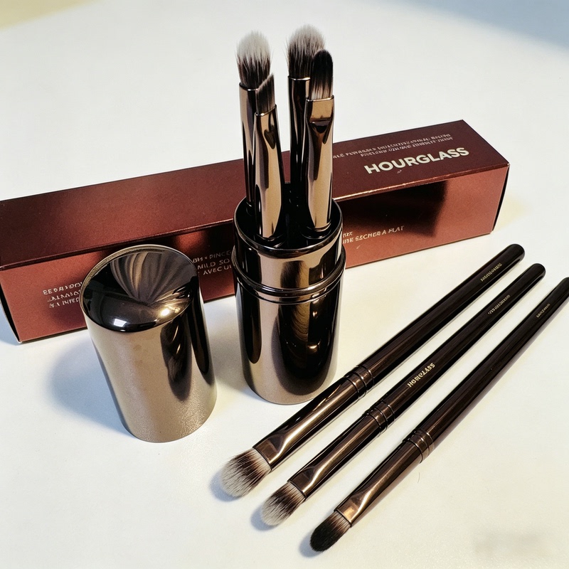 Hourglass Five-In-One Ultra-Portable Makeup Brush Set for Loose Powder, Travel Eyeshadow, Eyebrow Brush, Eye Mini Set