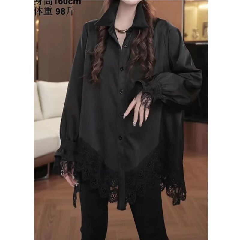 Korean Retro Lace-Trimmed Shirt for Women, Unique and Stylish New Winter Blouse, Unique and Super Stylish Black Top