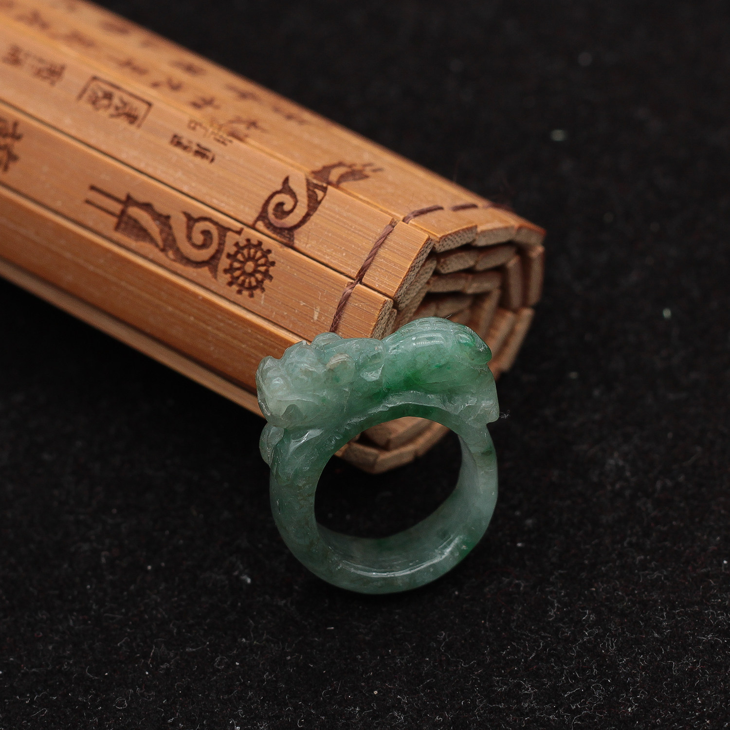 Laokeng Piao Green Lucky Pixiu Ring Jade Free Shipping