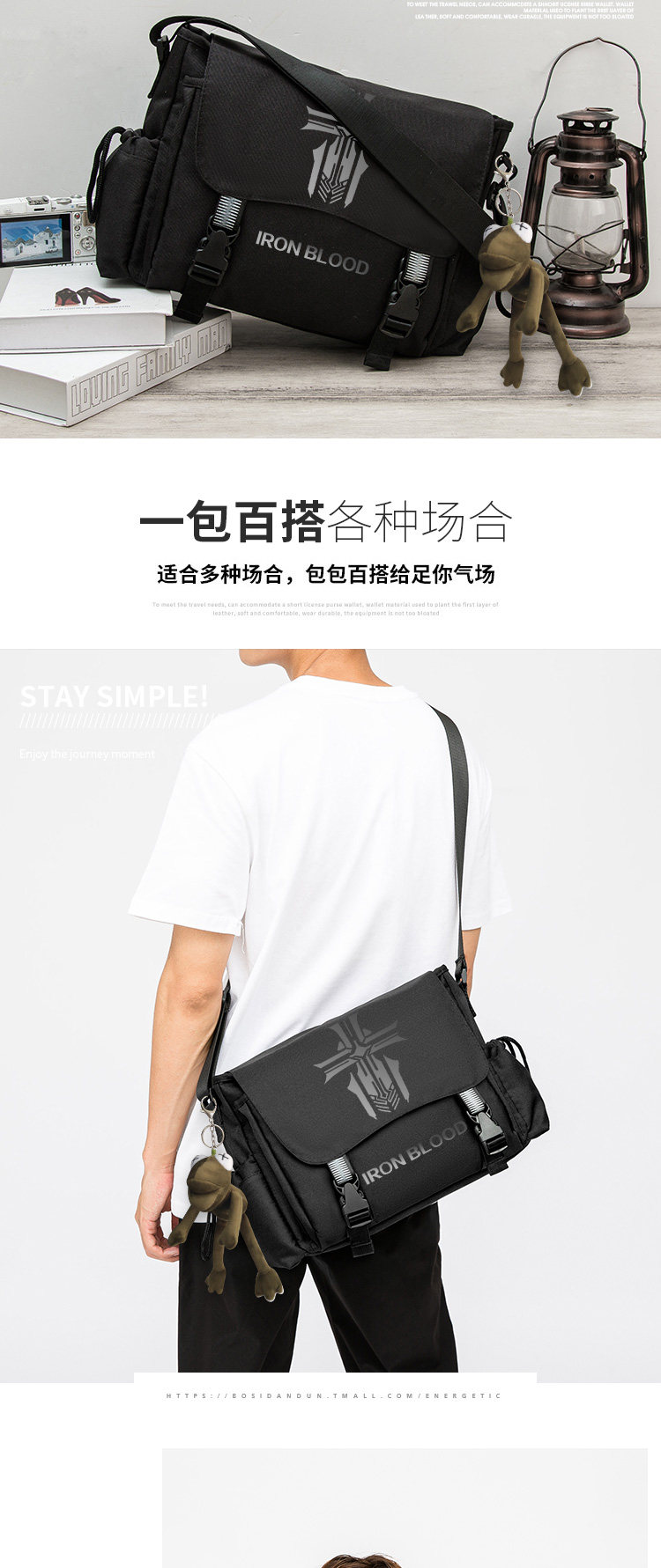 Borsa a tracolla con molte tasche di colore solido, con grande capacà Borsa a tracolla con molte tasche di colore solido, con grande capacà