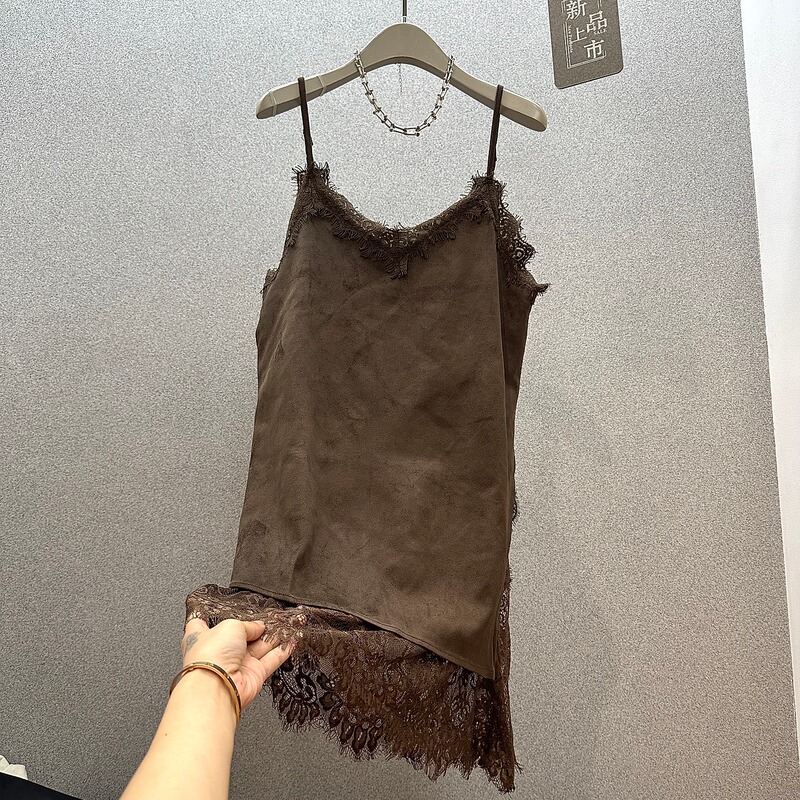 Designer Lace Patchwork Slip Dress for Women, 2026 Autumn New High-End European Style Internet Celebrity Inner Wear Base Dress