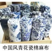 Phong cách Trung Quốc in chất liệu cotton và lanh Sứ màu xanh và trắng Mực vẽ rèm gối khăn trải bàn vải bố vải bố vải bố - Vải vải tự làm