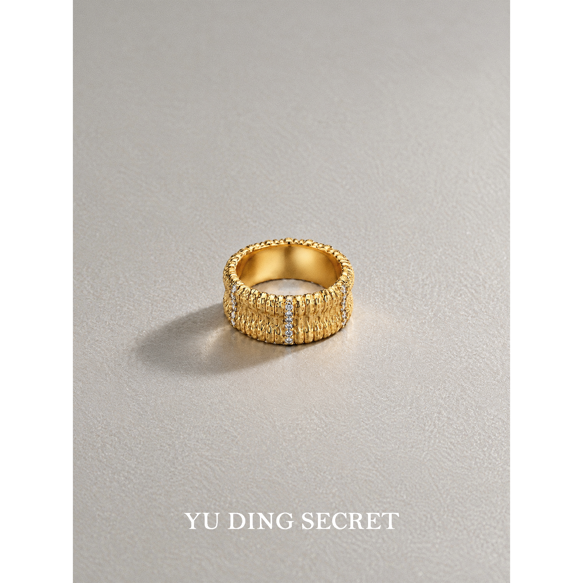 Fish secret 925 sterling silver gold texture ring