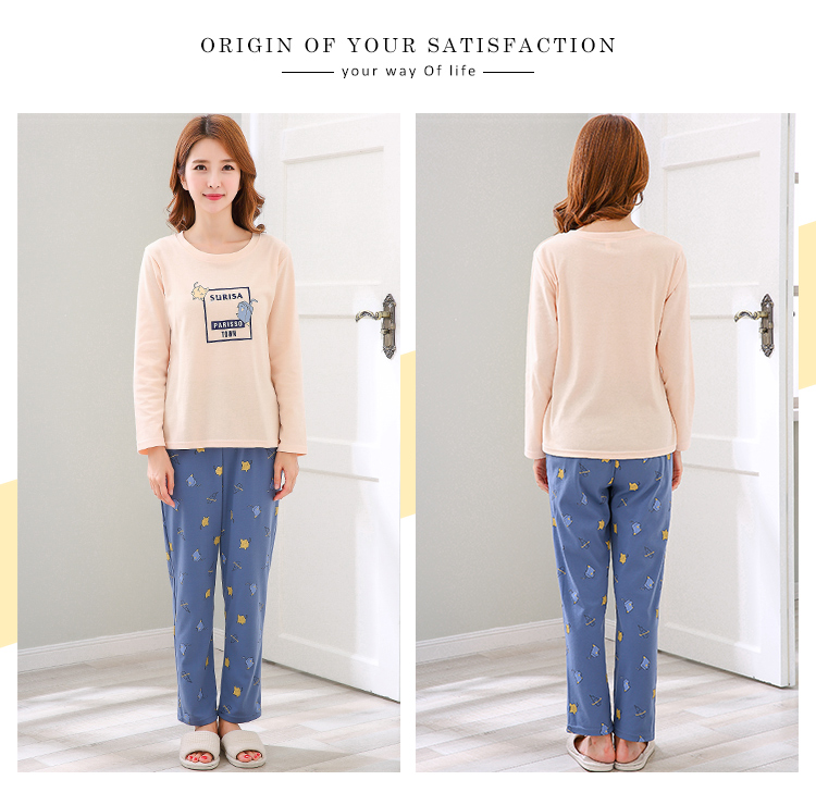 Mùa thu đông Bộ đồ ngủ dài tay ít nữ dễ thương bằng cotton dễ thương có thể mặc đồ béo cỡ lớn mm phù hợp với sinh viên phục vụ tại nhà do bo