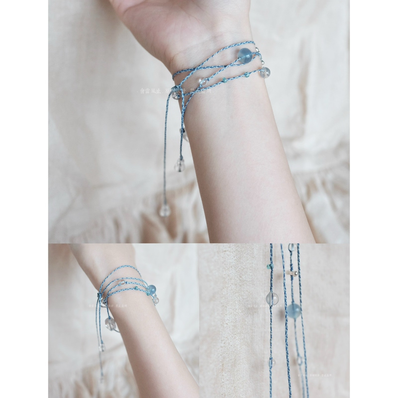 Blue Wind Chime · Natural Blue Fluorite High Purity White Crystal Handmade Silver Braided Rope Necklace Bracelet Two-In-One