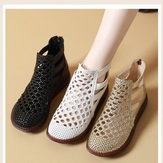 圆头厚底镂空凉鞋女夏季新款韩版女鞋时尚舒适洞洞妈妈凉鞋真皮鞋