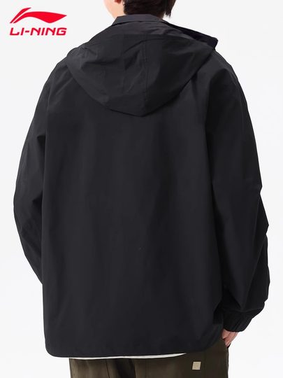 李宁运动风衣男款秋冬新款休闲宽松连帽夹克大码透气舒适防风外套