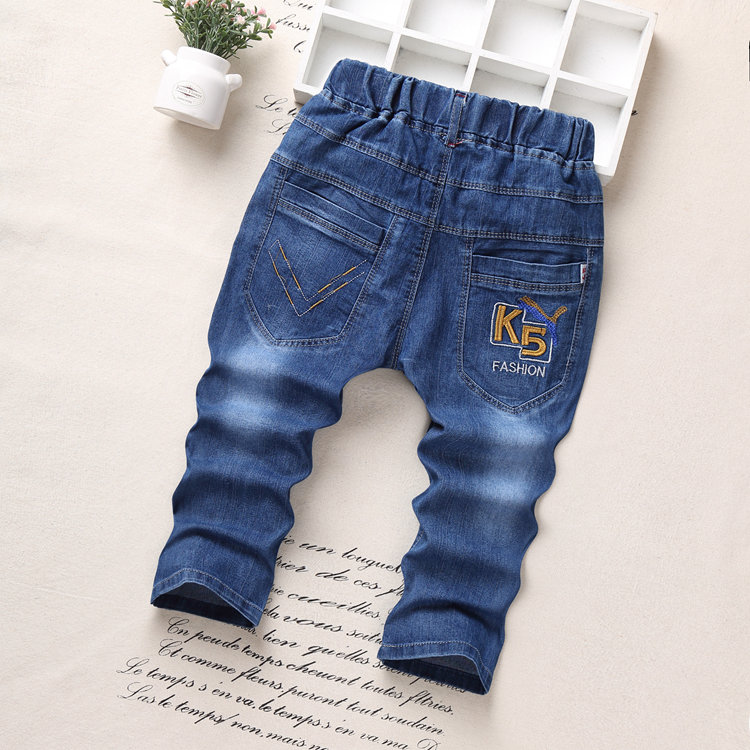 Mùa hè váy boy denim quần bảy điểm quần năm điểm mùa hè mỏng quần short bé trai trung học cơ sở học của trẻ em.