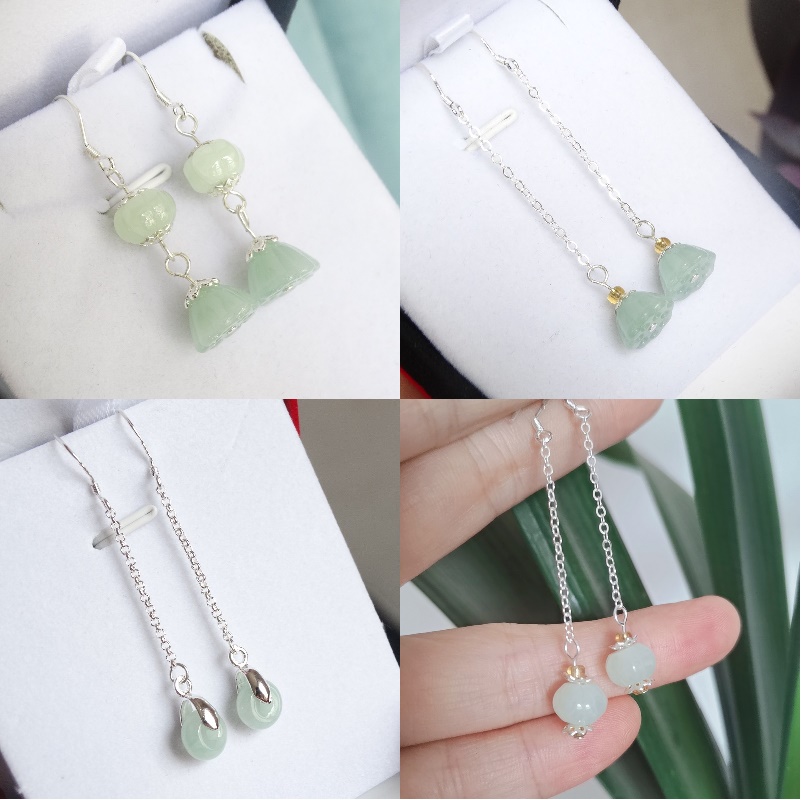 Fairy Rhyme charm jade pendant pure silver jade earrings net red ear necklace 100 hitch reduction age jade pendant Han clothes accessories