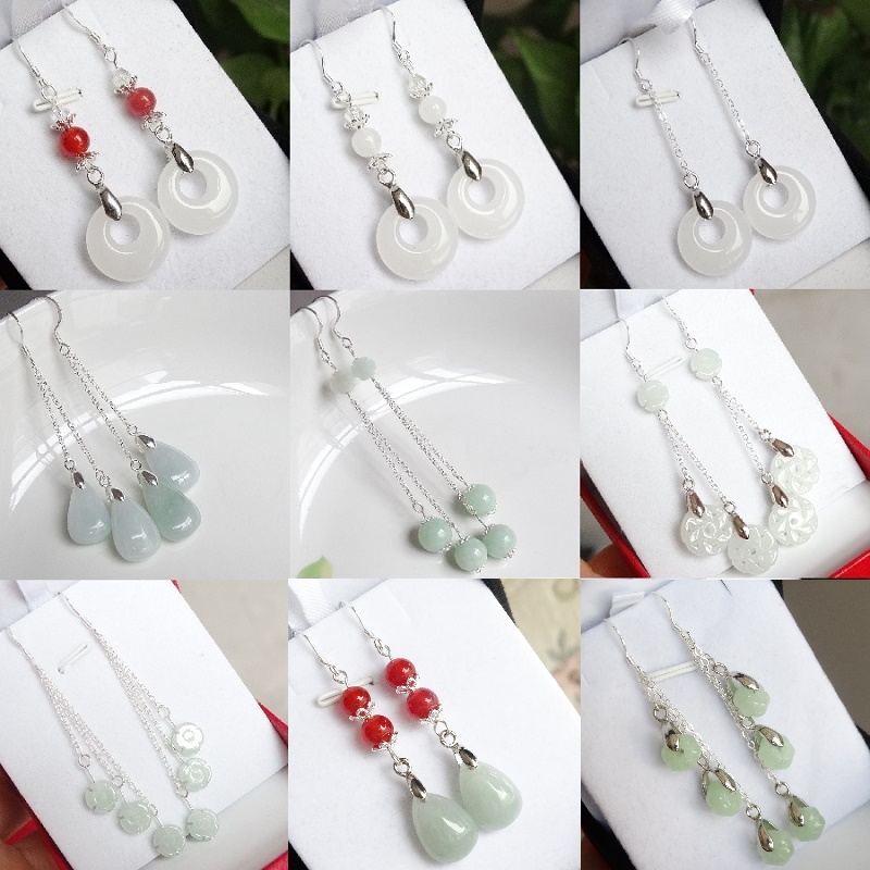 New Xian Yun Natural Jade Jade Earrings Sterling Silver Not Allergy Showing Temperament Jade Earrings Face Repair All-match Jade Earrings