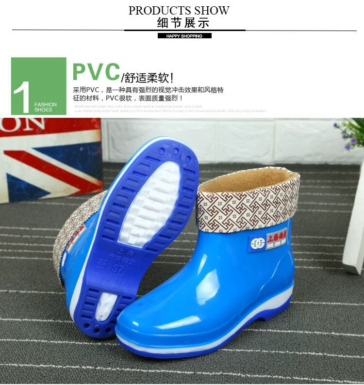 Giày đi mưa nữ mùa hè ống chống trượt cho người lớn giày bảo hiểm lao động nhà bếp cộng với nhung ngắn ống cao su dày đáy giày giày nước giày nữ