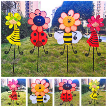 Outdoor Rotary Dancing Cartoon Windmill Decoration Childrens Toy Hands With Seven Colorful Shapes Kindergarten Scenic Area Arrangement