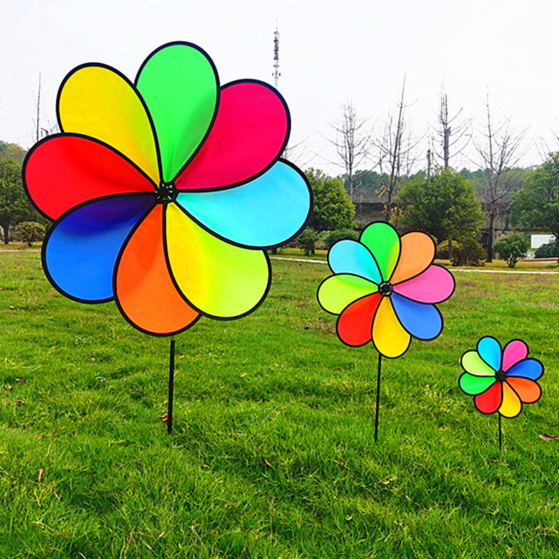 Outdoor Camping Black Side Seven Colorful Cloth Windmill Dynamic Wild Camping Colorful Flag Courtyard Children Toy Kindergarten Decoration
