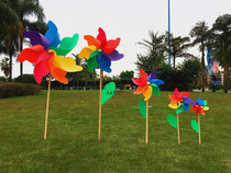 Windmill Trim Toy Outdoor Plastic Swivel Color Kindergarten Children Hands wood Rod Big Seven Colorful Windmills