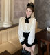 French palace style long-sleeved shirt 2024 spring new style heavy-duty diamond bow slim top