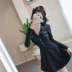 2018 Hàn Quốc phiên bản của mùa thu và mùa đông mới thời trang đơn ngực Slim Một từ váy dài tay trùm đầu tính khí hoang dã ăn mặc nữ mẫu váy chữ a cho người béo A-Line Váy