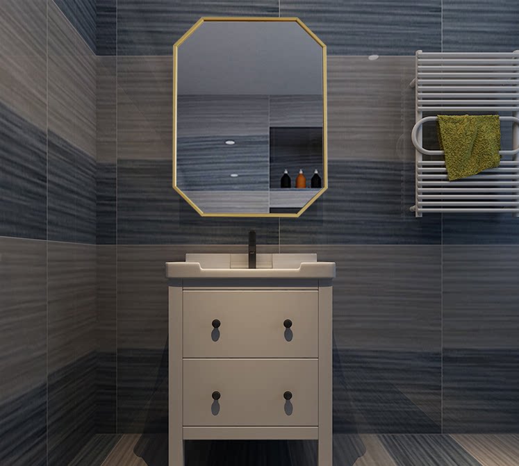 Nordic Metal Bathroom Mirror Polygon Wall-mounted Makeup Room Mirror Decoration Mirror Minimalist Bedroom Full Body Mirror Cosmetic Mirror