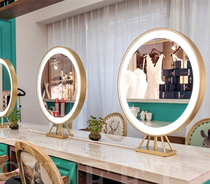 Hairdressing barber shop single-sided luminous mirror beauty salon photo studio professional double-sided makeup mirror desktop hair salon mirror table