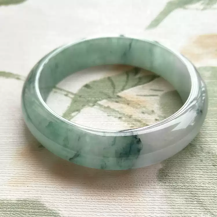冰种翡翠手镯细糯飘花糯种飘兰花玉镯5.9cm贵妃翡翠镯子正品