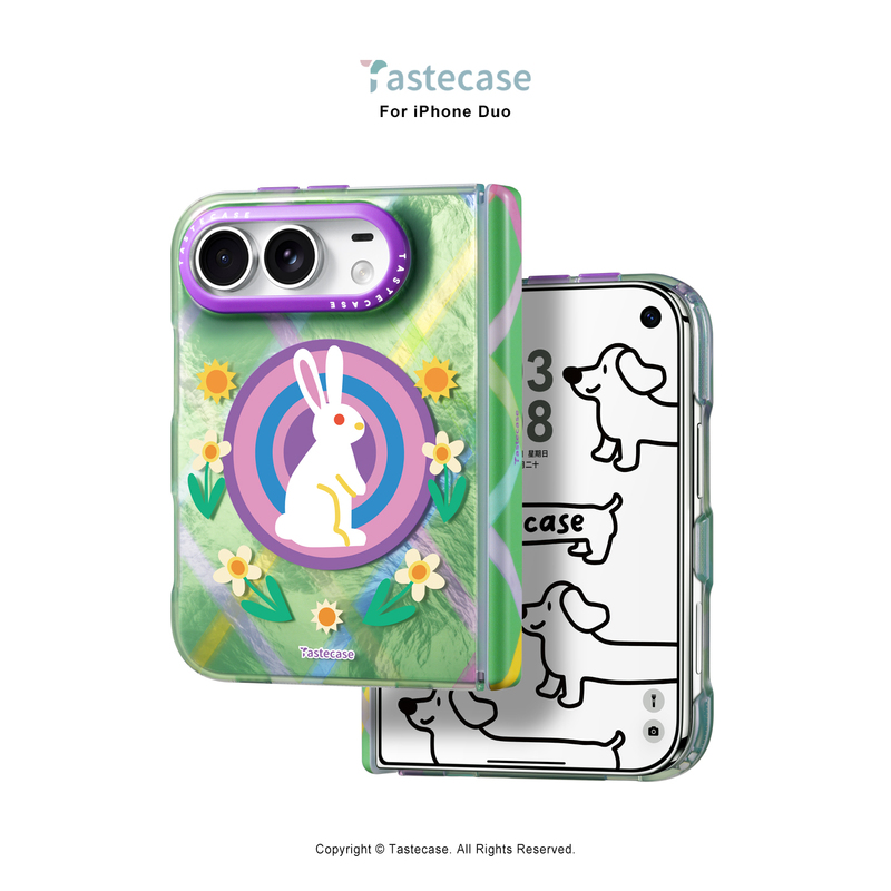 Tastecase Green Forest Rabbit Magnetic Phone Case for Apple iPhone Duo Folding Screen with Center Axis Protection, New Original Laser Cute Rabbit Design, Matte Anti-Drop Case Tastecase Green Forest Rabbit Magnetic Phone Case for Apple iPhone Duo Folding Screen with Center Axis Protection, New Original Laser Cute Rabbit Design, Matte Anti-Drop Case