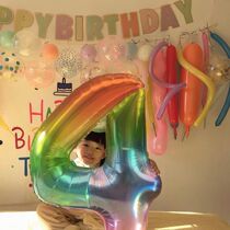 Birthday rainbow digital balloon baby one year old childrens party decoration scene layout background wall