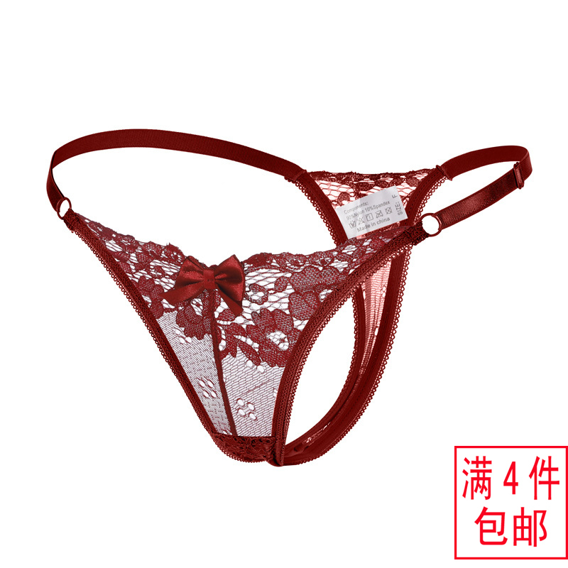 New Lace Sexy Thong for Women with Bow, Elastic Buckle, Breathable, Hot and Charming Underwear, Cotton Crotch, Seamless T-Pants