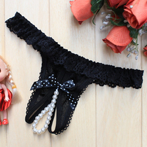  Sexy panties womens low waist temptation incognito pearl open file transparent t pants Lace thong Womens underwear