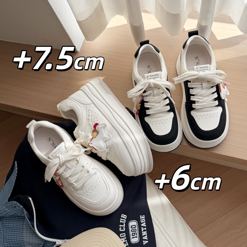 6/7.5cm Ultra-Light~【Get Rich Immediately】Thick-Soled Soft-Soled Soft-Surface White Sneakers Korean Style Genuine Leather Casual Sneakers for Women