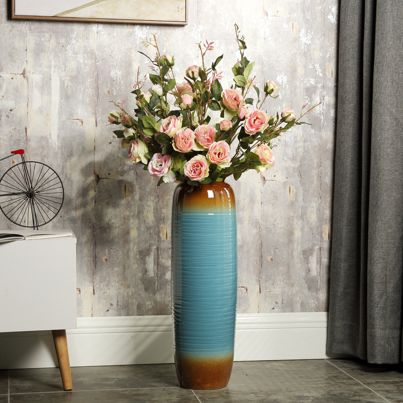 Jingdezhen European-style dried flowers floor-to-ceiling ceramic vase large modern minimalist Chinese-style living room porch flower arrangement