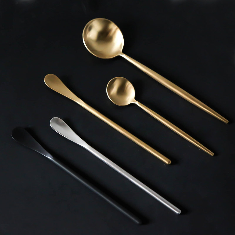 Lovelly Golden Wire Drawing Frosted Stainless Steel Coffee Spoon Tea Spoon Stirring Honey Spoon Elegant Lower Afternoon Tea Accessories