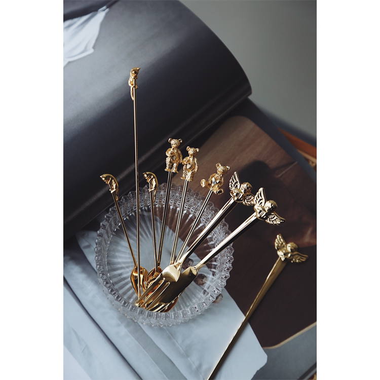 Lovely Japan imported stainless steel golden bear beard angel coffee spoon tea spoon stirring stick