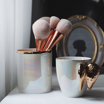 Lovely Dreamy pearl shell glaze Gold stroke Ceramic makeup brush Storage bucket Pen holder Tool barrel