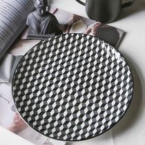 Lovely export single high quality visual department Nordic style design three-dimensional black and white geometric ceramic flat plate dessert