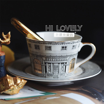 Lovely Life is full of ritual Self-retention high-end tracing real gold handle Roman architecture coffee cup set
