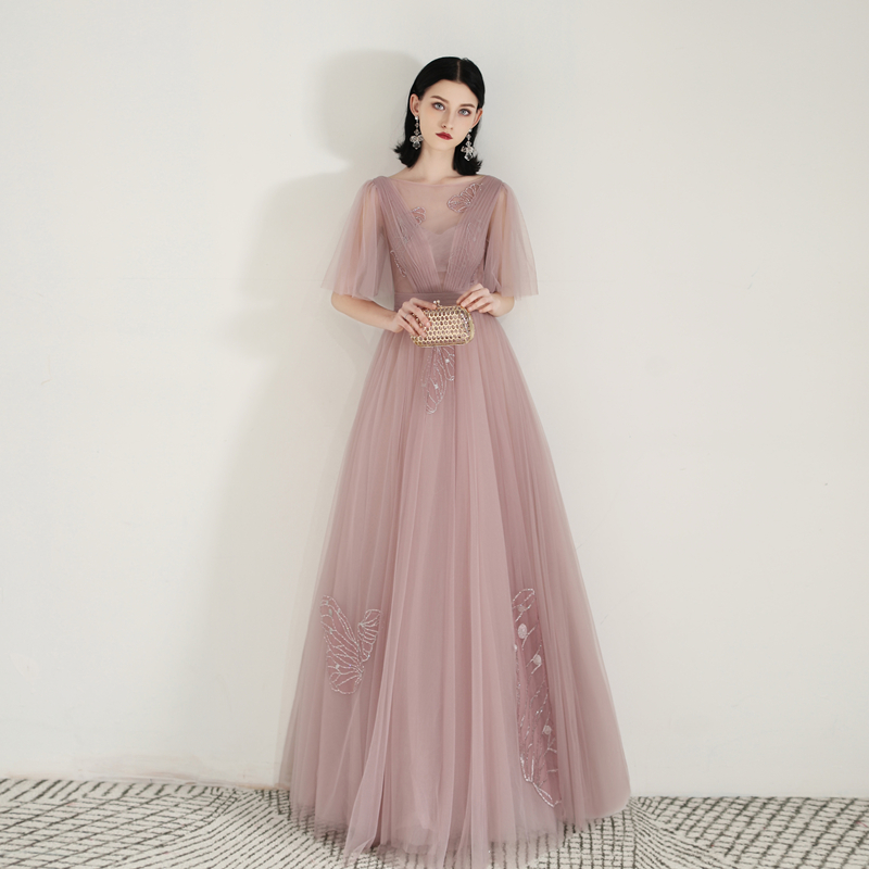 Toast clothing bride 2022 new summer dinner annual meeting fairy pink high-end atmospheric host dress performance