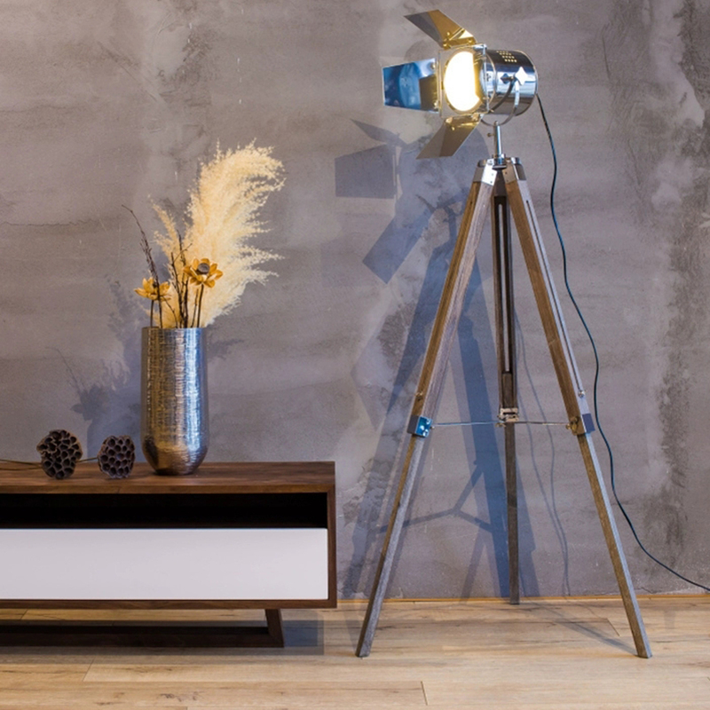 Vintage-Style Floor Lamp, European and American Retro Solid Wood Led Remote Control Creative Simple Bedroom Living Room ins Table Lamp