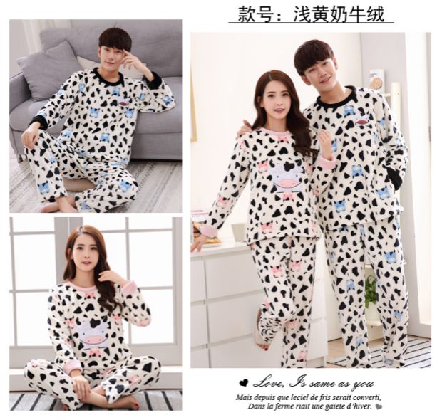 Cặp đôi đồ ngủ dày Falais quần áo dài tay mùa đông cộng với kích thước lông cừu mùa đông ấm áp nam và nữ mô hình phù hợp với lông cừu xu hướng thời trang 2021