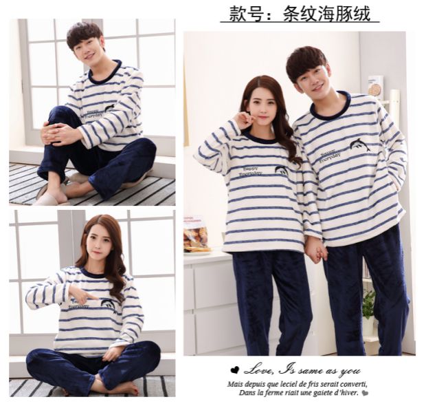 Phiên bản Hàn Quốc của bộ đồ ngủ đôi dày lông cừu san hô dài tay giản dị sang trọng nam Fale cashmere XL phụ nữ thời trang mặc nhà