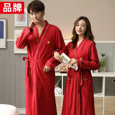Wedding robes couples autumn and winter cotton men and women a pair of morning robes wedding pajamas bride and groom happy red