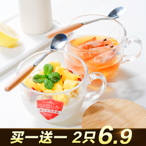 Transparent oatmeal breakfast cup Coffee milk glass Household with lid spoon large capacity water cup ins woman with handle