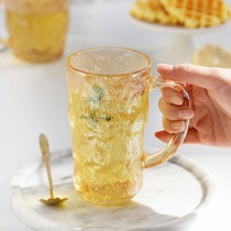 Glacier pattern glass with lid spoon handle high face value premium dorm drinking cup home tea cup ins style