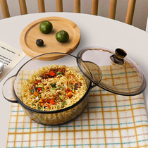 Bowl Han version ins and windy glass Blister Noodles Bowl with lid Double ear Bowl Home Large Number Dormitory Use Student noodles Bowl High Temperature Resistant